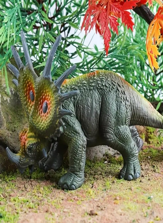 FUNFOB Dinosaur Toy Figure Widtht -17cm Triceratops Dinosaur Toy for Kids & Adults PVC Multicolour | Triceratops Orage Green SML - Image 4